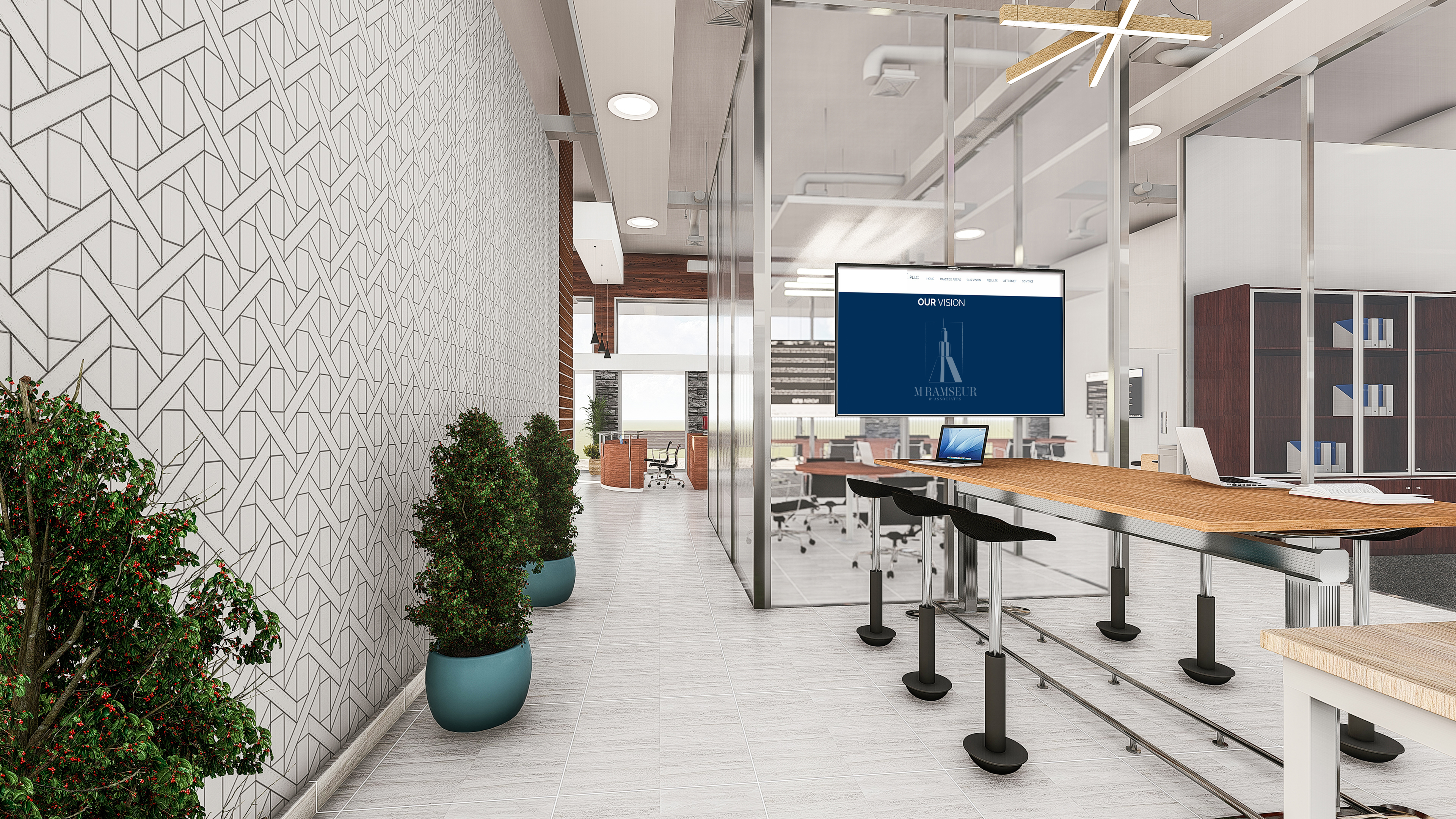 SCHEMATIC DESIGN BUSINESS OFFICE CONCEPT COLLABORATION SPACE 3D RENDERING