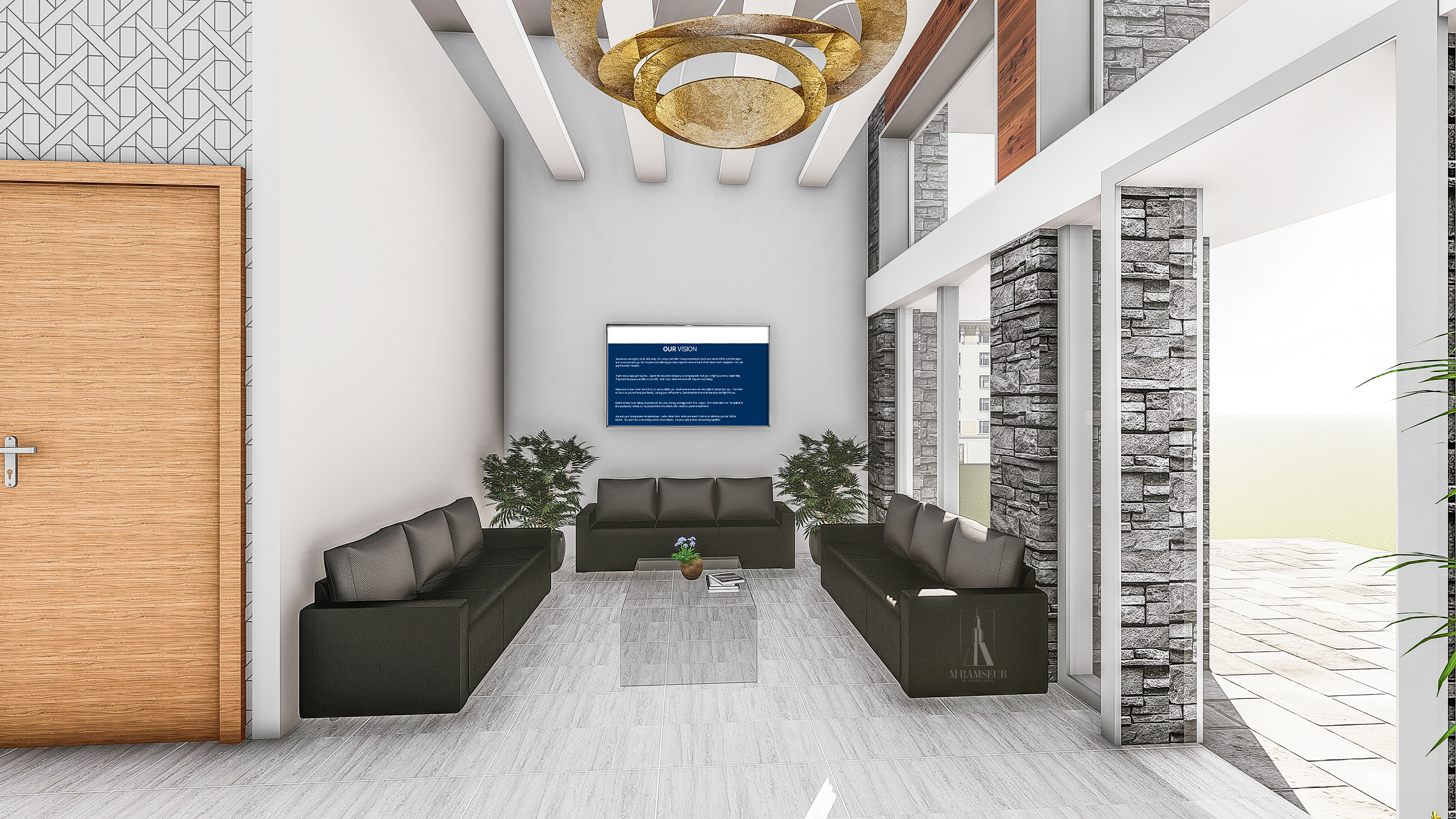 SCHEMATIC DESIGN LAW OFFICE CONCEPT WAITING AREA RENDERING