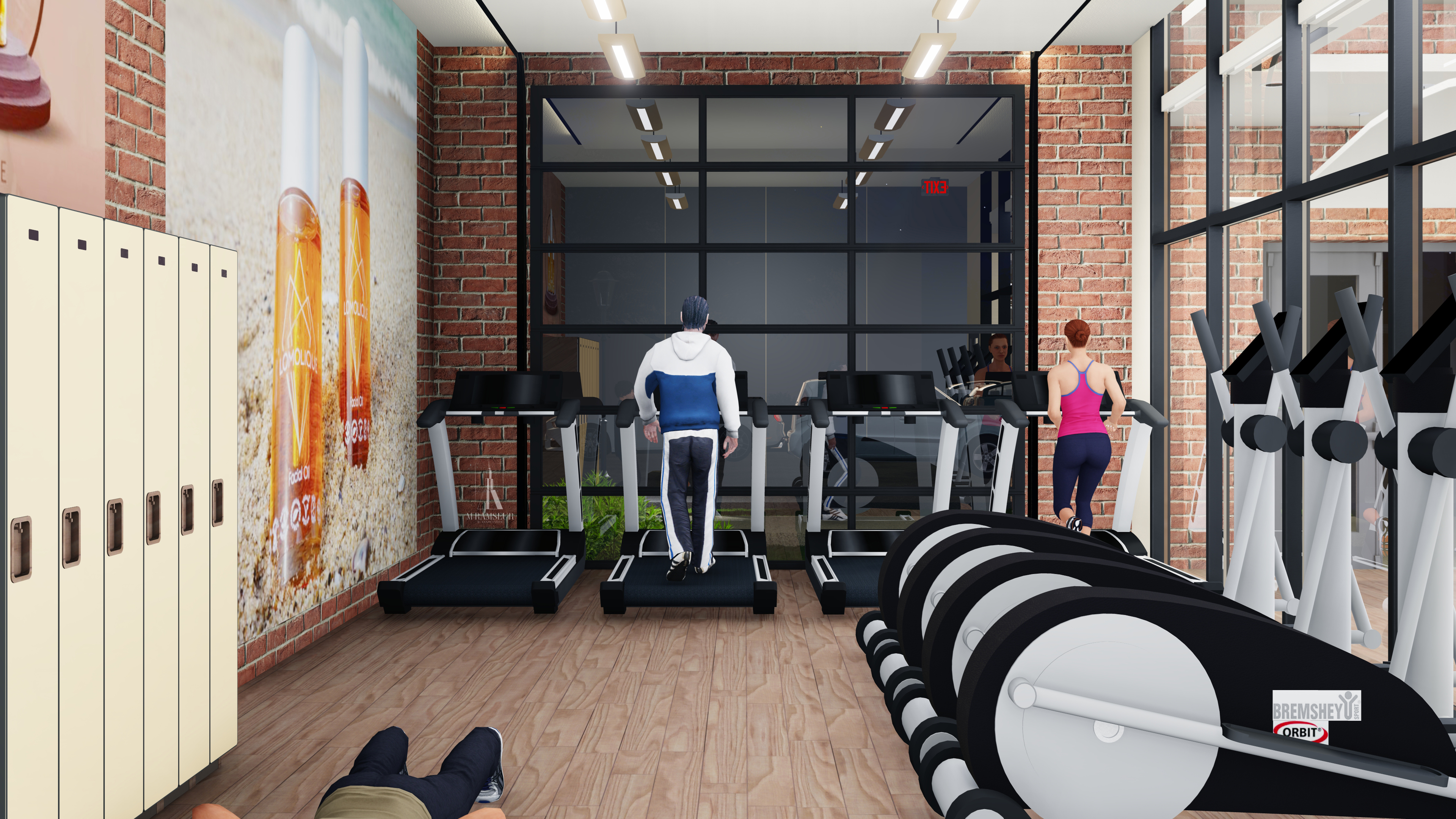 Schematic Design Gym Cardio Room with Personal Lockers