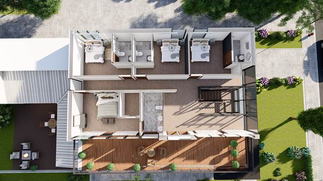 single-family residence 3-D rendered floor plan